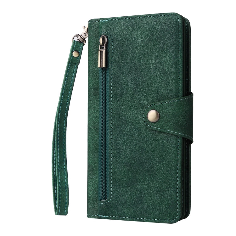 For Google Pixel 8 Pro Rivet Buckle 9 Cards Three Fold Leather Phone Case(Green) - Google Cases by PMC Jewellery | Online Shopping South Africa | PMC Jewellery | Buy Now Pay Later Mobicred