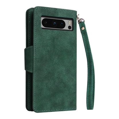 For Google Pixel 8 Pro Rivet Buckle 9 Cards Three Fold Leather Phone Case(Green) - Google Cases by PMC Jewellery | Online Shopping South Africa | PMC Jewellery | Buy Now Pay Later Mobicred