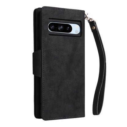 For Google Pixel 8a Rivet Buckle 9 Cards Three Fold Leather Phone Case(Black) - Google Cases by PMC Jewellery | Online Shopping South Africa | PMC Jewellery | Buy Now Pay Later Mobicred