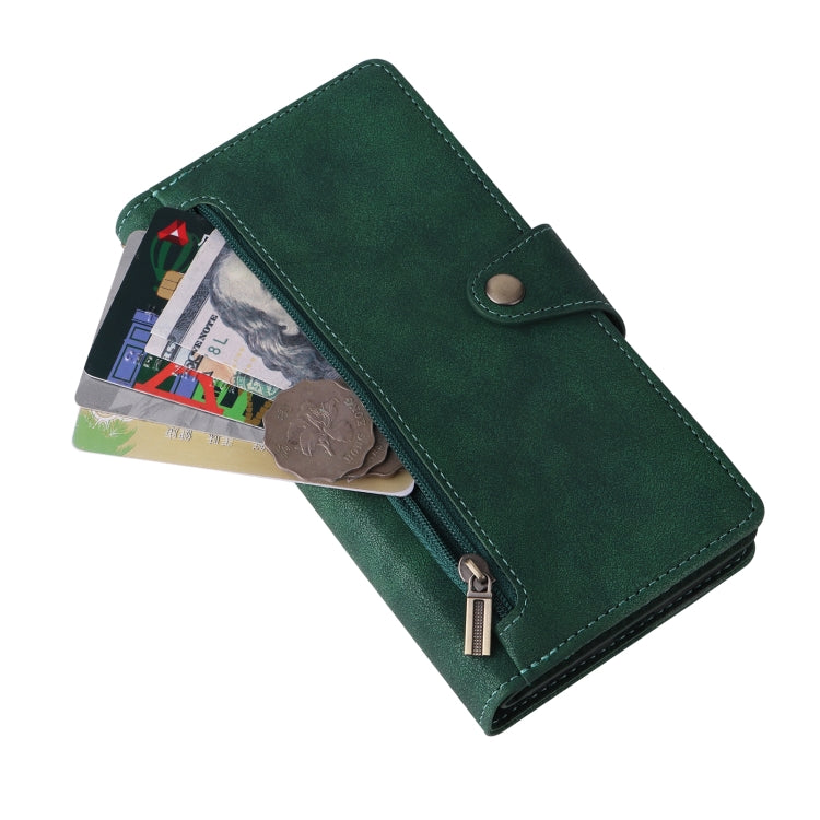 For Google Pixel 8a Rivet Buckle 9 Cards Three Fold Leather Phone Case(Green) - Google Cases by PMC Jewellery | Online Shopping South Africa | PMC Jewellery | Buy Now Pay Later Mobicred