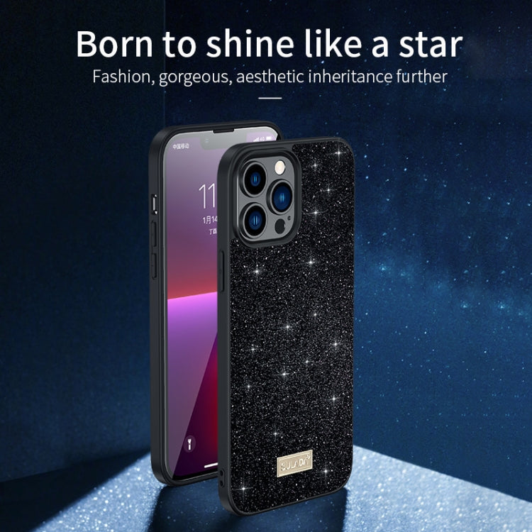 For iPhone 15 SULADA Glittery PC Hybrid TPU Handmade Leather Phone Case(Gold) - free shipping - PMC Jewellery - Order now!