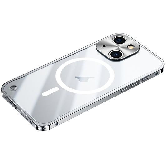 For iPhone 15 Plus Metal Frame Frosted PC Shockproof MagSafe Case(Silver) - iPhone 15 Plus Cases by PMC Jewellery | Online Shopping South Africa | PMC Jewellery