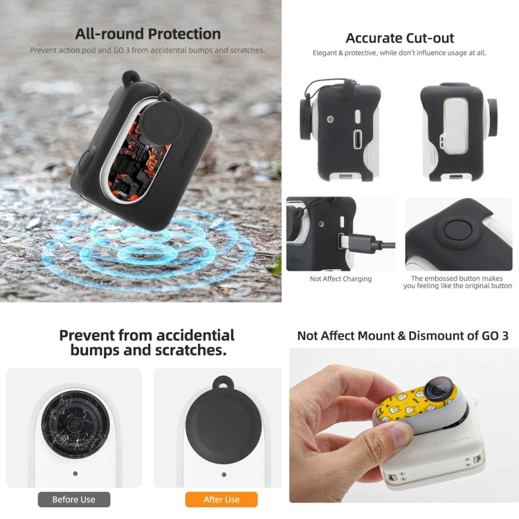 For Insta360 GO 3 Sunnylife Silicone Case Stickers Skin Wrap Lens Cover with Neck Strap(Black) - free shipping - PMC TechLife - Order now!