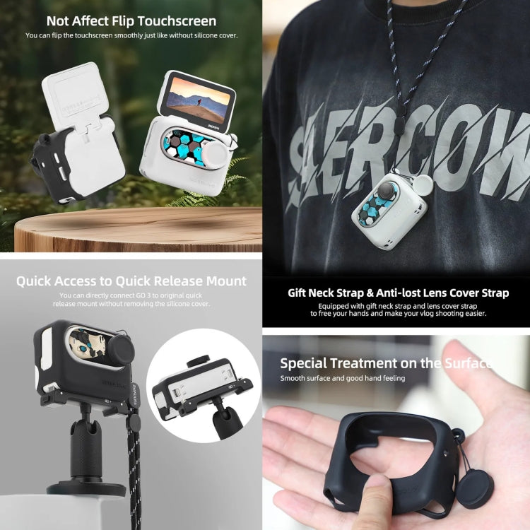 For Insta360 GO 3 Sunnylife Silicone Case Stickers Skin Wrap Lens Cover with Neck Strap(Black) - free shipping - PMC TechLife - Order now!