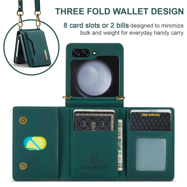 For Samsung Galaxy Z Flip5 5G DG.MING M2 Series Card Bag Magnetic Leather Phone Case(Green) - Galaxy Z Flip5 Cases by DG.MING | Online Shopping South Africa | PMC Jewellery