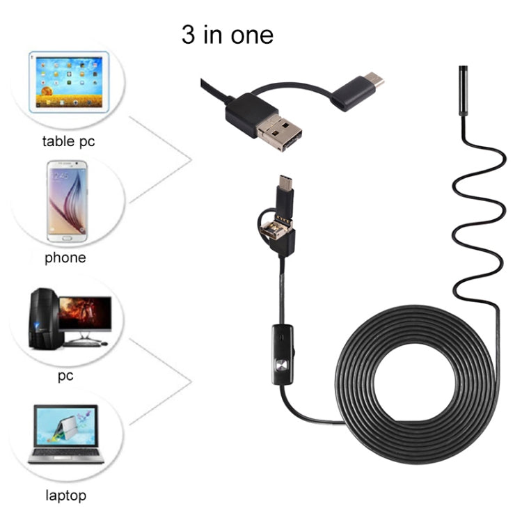 AN100 3 in 1 IP67 Waterproof USB-C / Type-C + Micro USB + USB HD Endoscope Snake Tube Inspection Camera for Parts of OTG Function Android Mobile Phone, with 6 LEDs, Lens Diameter:8mm(Length: 2m) -  by PMC Jewellery | Online Shopping South Africa | PMC Jewellery | Buy Now Pay Later Mobicred