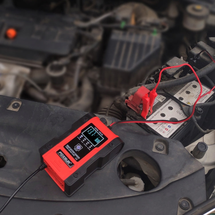 FOXSUR 12V-24V Car Motorcycle Repair Battery Charger AGM Charger Color:Red(UK Plug) - Battery Charger by FOXSUR | Online Shopping South Africa | PMC TechLife | Buy Now Pay Later Mobicred