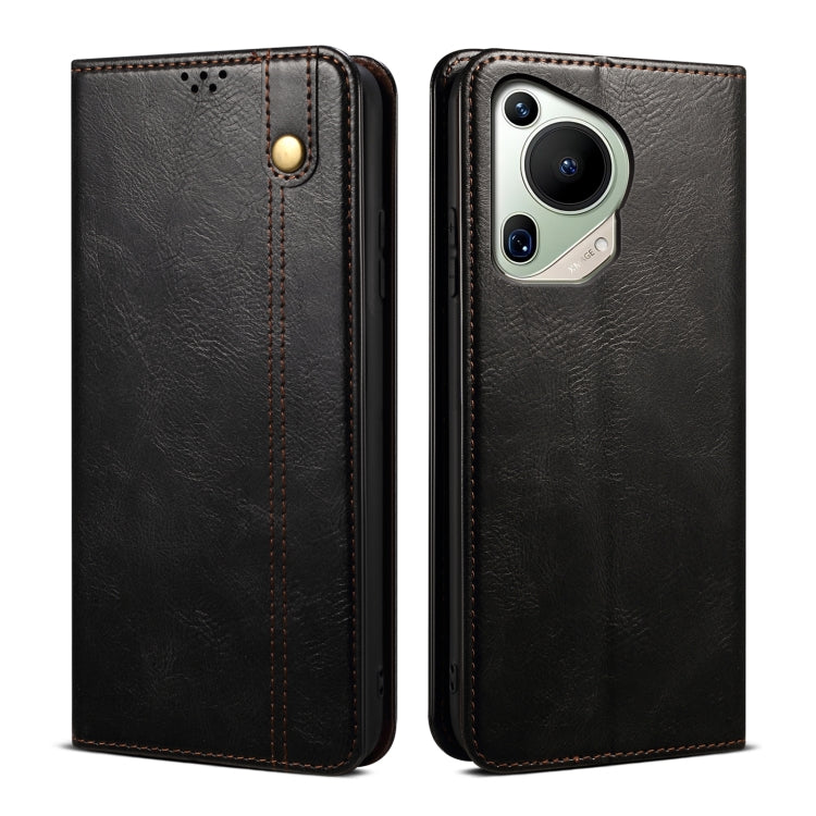 For Huawei Pura 70 Ultra Oil Wax Crazy Horse Texture Leather Phone Case(Black) - Huawei Cases by PMC Jewellery | Online Shopping South Africa | PMC Jewellery | Buy Now Pay Later Mobicred