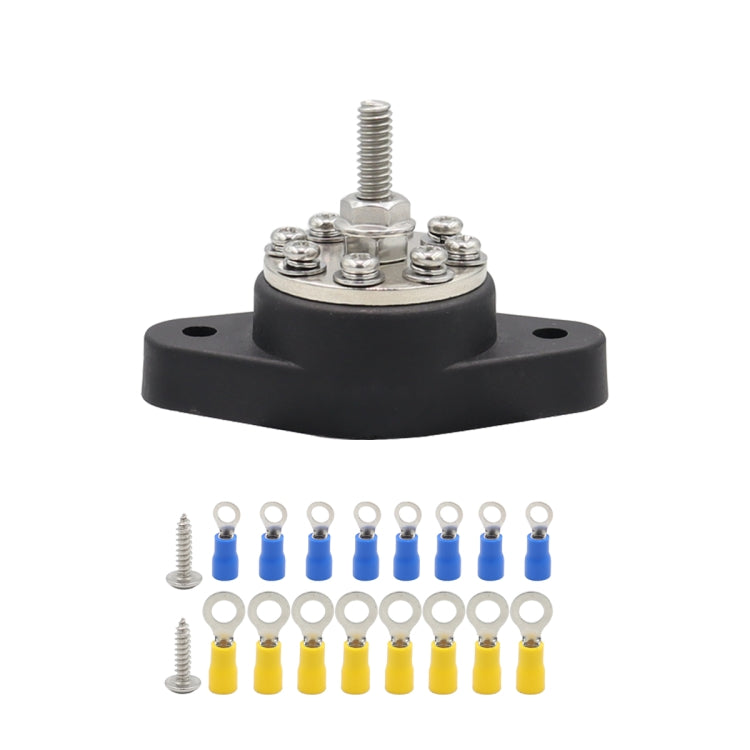 5/16 inch M8 RV Yacht 8-way Terminal Stud with 2pcs M5x20 Screws + Terminals(Black) - Booster Cable & Clip by PMC Jewellery | Online Shopping South Africa | PMC Jewellery | Buy Now Pay Later Mobicred