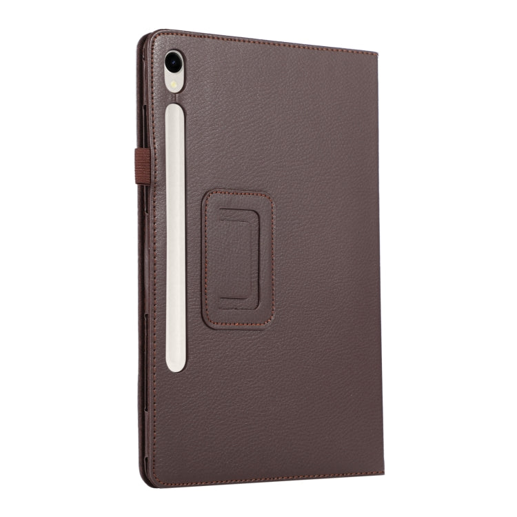 For Samsung Galaxy Tab S9 Litchi Texture Leather Tablet Case with Holder(Brown) - Other Galaxy Tab PC by PMC Jewellery | Online Shopping South Africa | PMC Jewellery | Buy Now Pay Later Mobicred