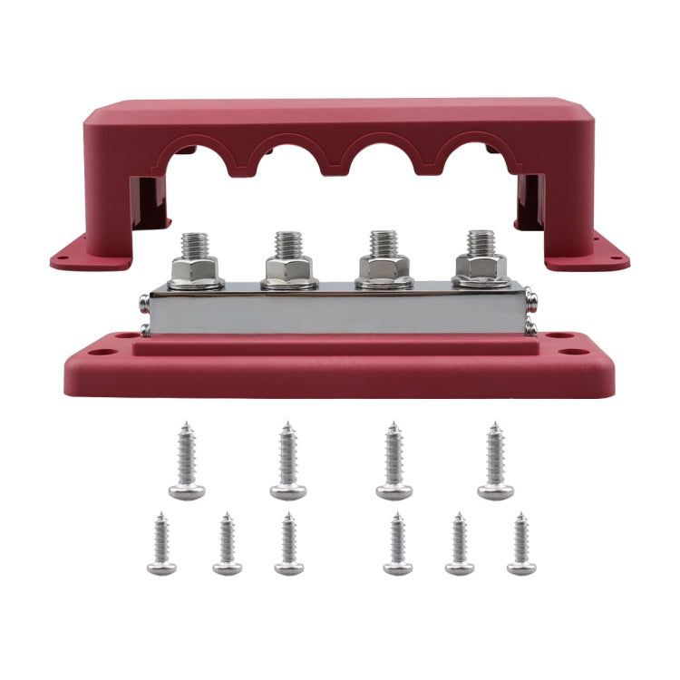 RV 600A High Current Busbar 4-way Straight M10 Wiring Studs(Red) - Fuse by PMC Jewellery | Online Shopping South Africa | PMC Jewellery | Buy Now Pay Later Mobicred