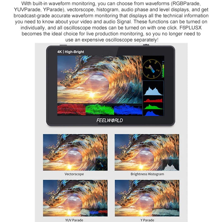 FEELWORLD F6 PLUSX 5.5 inch High Bright 1600nit Touch Screen DSLR Camera Field Monitor IPS FHD1920x1080 4K HDMI(Black) - free shipping - PMC TechLife - Order now!