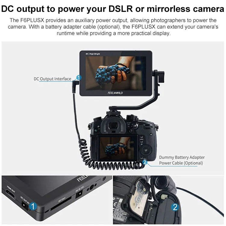 FEELWORLD F6 PLUSX 5.5 inch High Bright 1600nit Touch Screen DSLR Camera Field Monitor IPS FHD1920x1080 4K HDMI(Black) - free shipping - PMC TechLife - Order now!