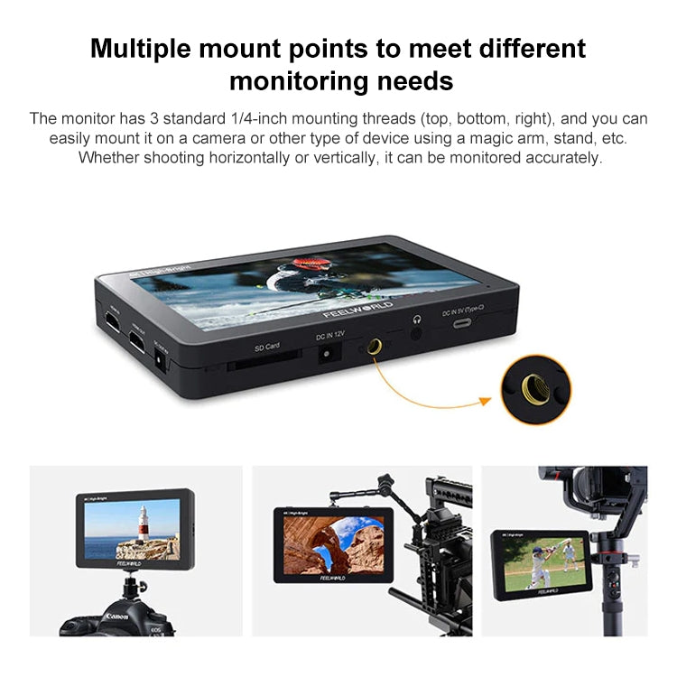 FEELWORLD F6 PLUSX 5.5 inch High Bright 1600nit Touch Screen DSLR Camera Field Monitor IPS FHD1920x1080 4K HDMI(Black) - free shipping - PMC TechLife - Order now!