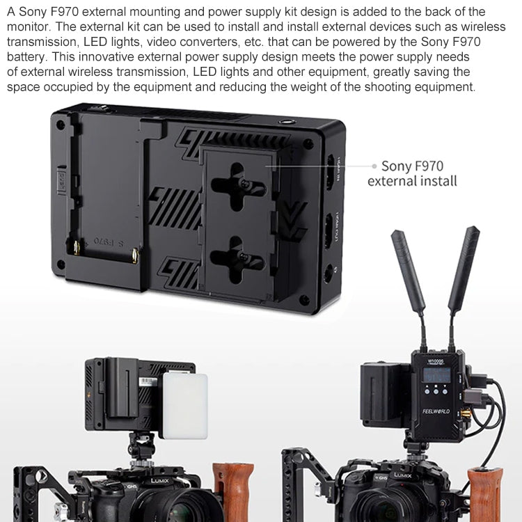 FEELWORLD LUT5E 5.5 inch High Bright 1600nit Touch Screen DSLR Camera Field Monitor F970 External Power and Install Kit 4K HDMI 1920X1080 IPS Panel(Black) - free shipping - PMC TechLife - Order now!