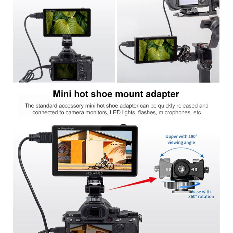 FEELWORLD LUT5E 5.5 inch High Bright 1600nit Touch Screen DSLR Camera Field Monitor F970 External Power and Install Kit 4K HDMI 1920X1080 IPS Panel(Black) - free shipping - PMC TechLife - Order now!