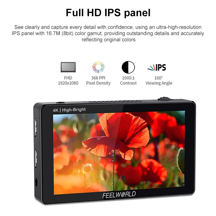 FEELWORLD LUT5E 5.5 inch High Bright 1600nit Touch Screen DSLR Camera Field Monitor F970 External Power and Install Kit 4K HDMI 1920X1080 IPS Panel(Black) - free shipping - PMC TechLife - Order now!