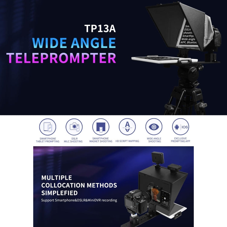 FEELWORLD TP13A Wide Angle Teleprompter for 11 inch Smartphones / Tablets Prompting Smartphone DSLR Recording APP Remote Control(Black) - free shipping - PMC TechLife - Order now!