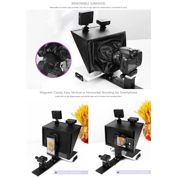 FEELWORLD TP13A Wide Angle Teleprompter for 11 inch Smartphones / Tablets Prompting Smartphone DSLR Recording APP Remote Control(Black) - free shipping - PMC TechLife - Order now!