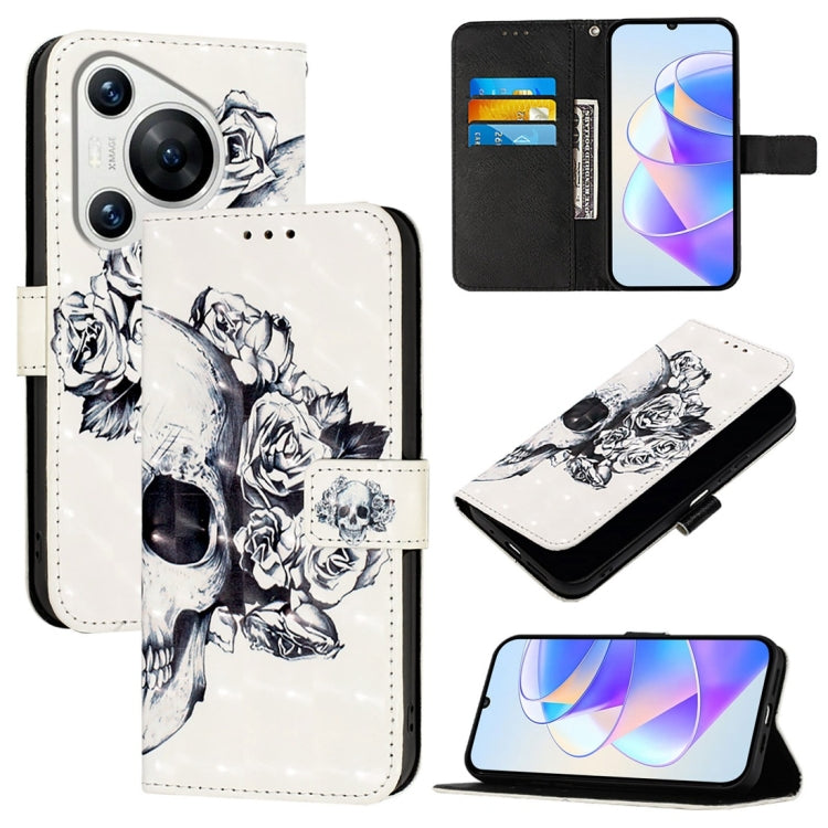 For Huawei Pura 70 3D Painting Horizontal Flip Leather Phone Case(Skull) - Huawei Cases by PMC Jewellery | Online Shopping South Africa | PMC Jewellery | Buy Now Pay Later Mobicred