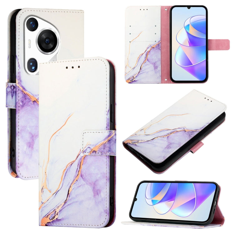 For Huawei Pura 70 Pro / 70 Pro+ PT003 Marble Pattern Flip Leather Phone Case(LS006 White Purple) - Huawei Cases by PMC Jewellery | Online Shopping South Africa | PMC Jewellery | Buy Now Pay Later Mobicred