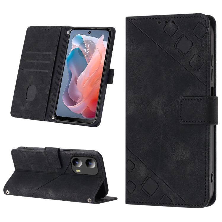 For Motorola Moto G Play 5G 2024 Skin Feel Embossed Leather Phone Case(Black) - Motorola Cases by PMC Jewellery | Online Shopping South Africa | PMC Jewellery | Buy Now Pay Later Mobicred