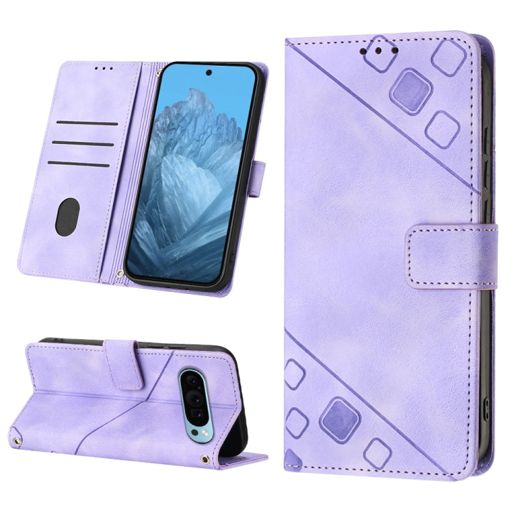 For Google Pixel 9 / 9 Pro Skin-feel Embossed Leather Phone Case(Light Purple) - Google Cases by PMC Jewellery | Online Shopping South Africa | PMC Jewellery | Buy Now Pay Later Mobicred