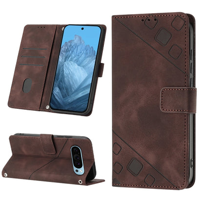 For Google Pixel 9 / 9 Pro Skin-feel Embossed Leather Phone Case(Brown) - Google Cases by PMC Jewellery | Online Shopping South Africa | PMC Jewellery | Buy Now Pay Later Mobicred