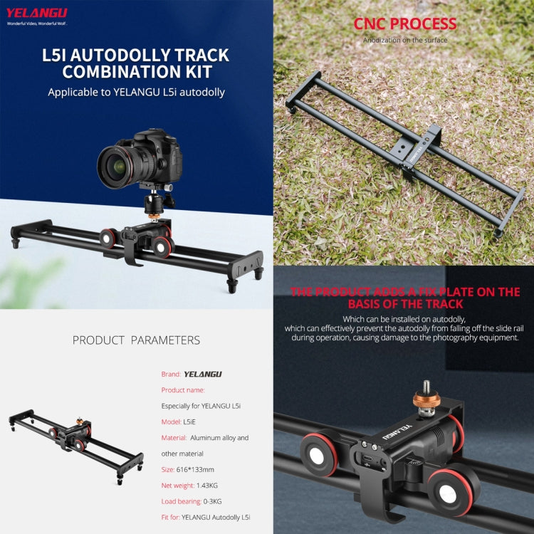 YELANGU L60ES YLG1847A-A 60cm Splicing Slide Rail Track with L5i Dolly Car(Black) - free shipping - PMC TechLife - Order now!