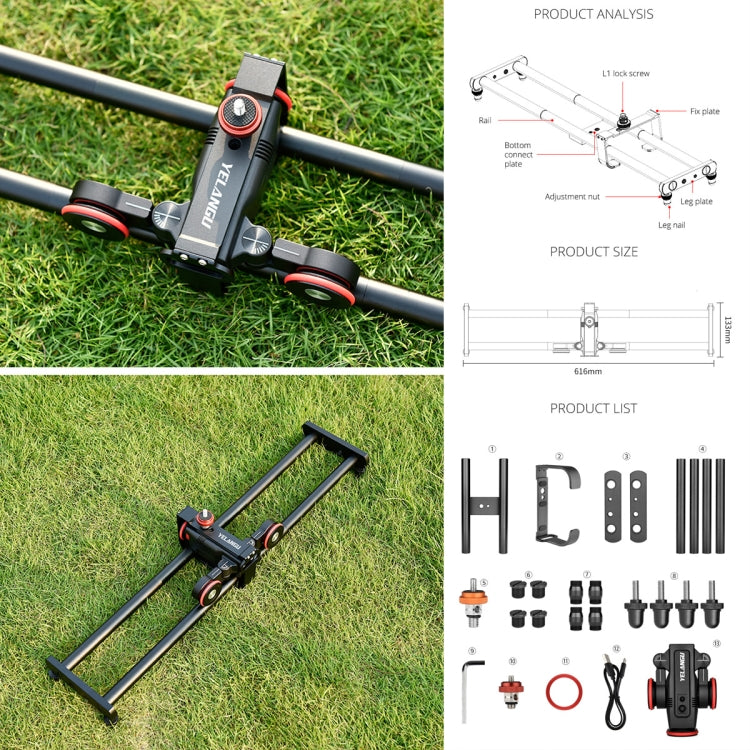 YELANGU L60ES YLG1847A-A 60cm Splicing Slide Rail Track with L5i Dolly Car(Black) - free shipping - PMC TechLife - Order now!