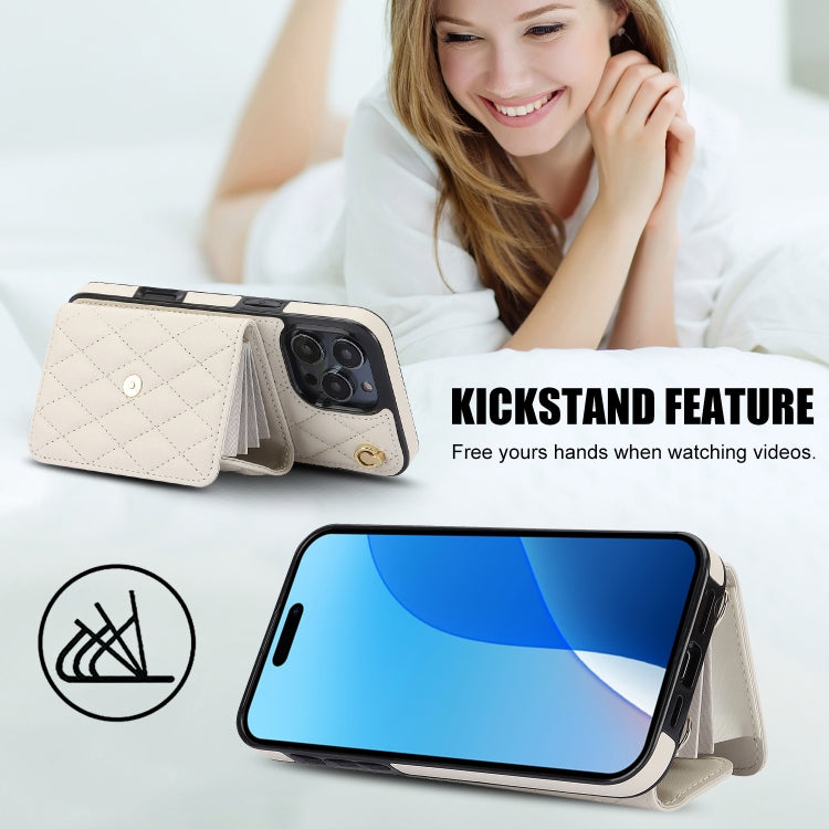 For iPhone 16 Pro Crossbody Rhombic Horizontal Wallet Leather Phone Case(White) - iPhone 16 Pro Cases by PMC Jewellery | Online Shopping South Africa | PMC Jewellery | Buy Now Pay Later Mobicred