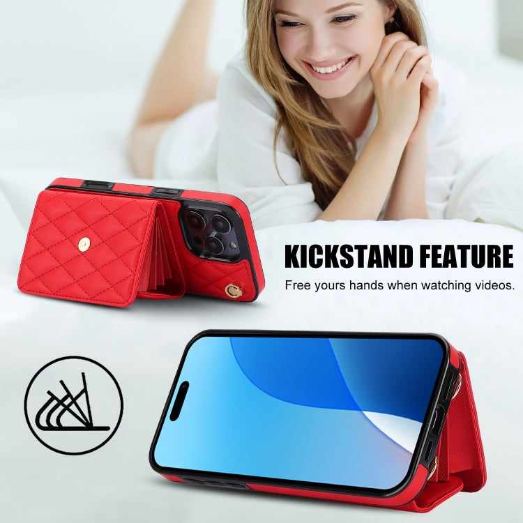 For iPhone 16 Pro Crossbody Rhombic Horizontal Wallet Leather Phone Case(Red) - iPhone 16 Pro Cases by PMC Jewellery | Online Shopping South Africa | PMC Jewellery | Buy Now Pay Later Mobicred