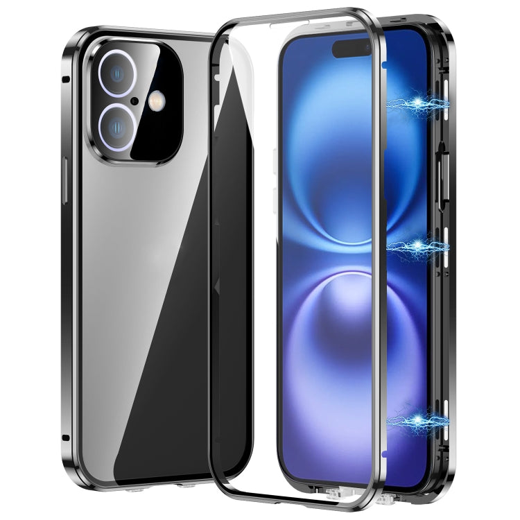 For iPhone 16 Magnetic Double-buckle HD Tempered Glass Phone Case(Black) - iPhone 16 Cases by PMC Jewellery | Online Shopping South Africa | PMC Jewellery | Buy Now Pay Later Mobicred