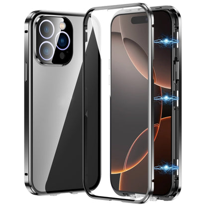 For iPhone 16 Pro Magnetic Double-buckle HD Tempered Glass Phone Case(Black) - iPhone 16 Pro Cases by PMC Jewellery | Online Shopping South Africa | PMC Jewellery | Buy Now Pay Later Mobicred