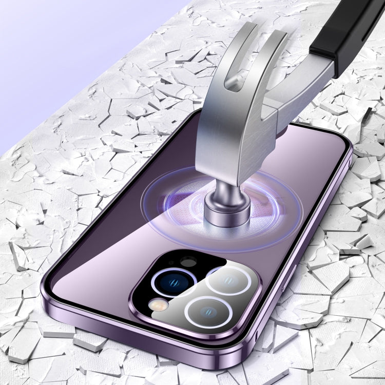 For iPhone 16 Plus Magnetic Double-buckle HD Tempered Glass Phone Case(Silver) - free shipping - PMC Jewellery - Order now!