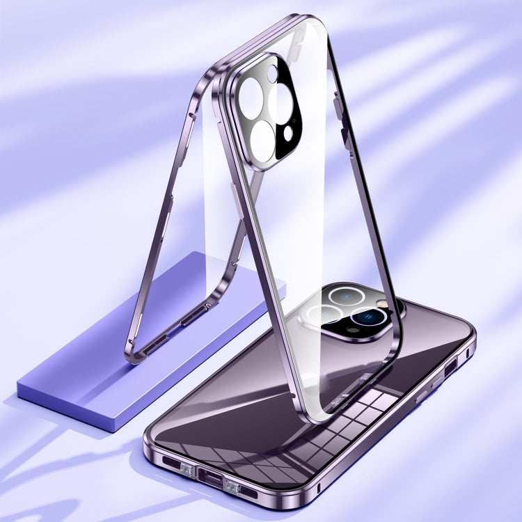 For iPhone 16 Pro Max Magnetic Double-buckle HD Tempered Glass Phone Case(Purple) - iPhone 16 Pro Max Cases by PMC Jewellery | Online Shopping South Africa | PMC Jewellery | Buy Now Pay Later Mobicred