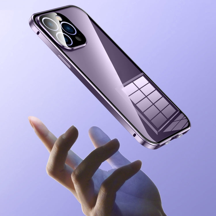 For iPhone 15 Plus Magnetic Double-buckle HD Tempered Glass Phone Case(Blue) - iPhone 15 Plus Cases by PMC TechLife | Online Shopping South Africa | PMC TechLife