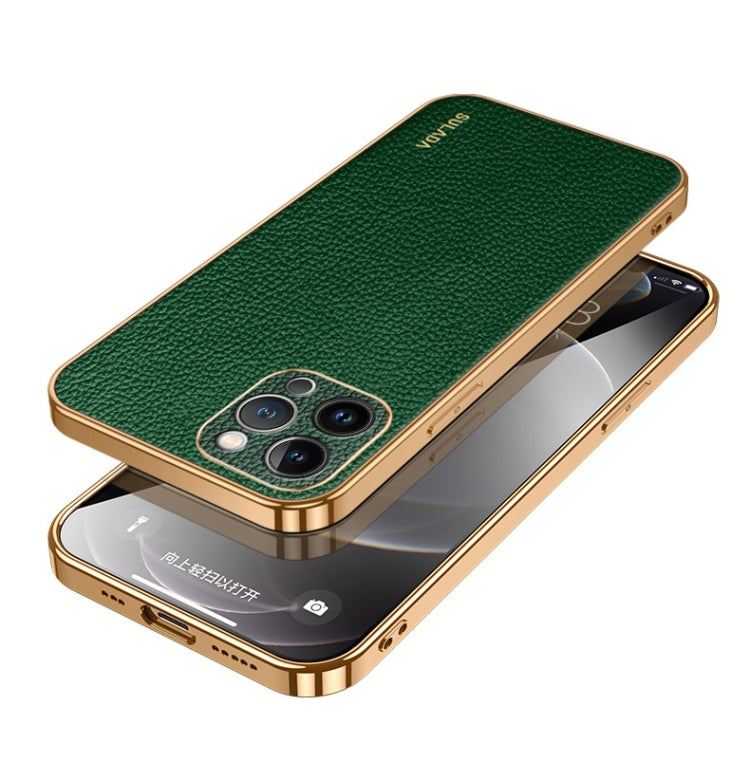 For iPhone 15 Pro Max SULADA TPU + Litchi Texture Leather Phone Case(Green) - iPhone 15 Pro Max Cases by SULADA | Online Shopping South Africa | PMC Jewellery