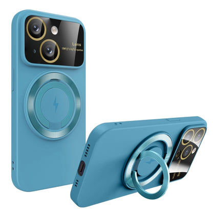 For iPhone 14 Plus Large Window MagSafe Magnetic Holder Phone Case(Sky Blue) - iPhone 14 Plus Cases by PMC Jewellery | Online Shopping South Africa | PMC Jewellery