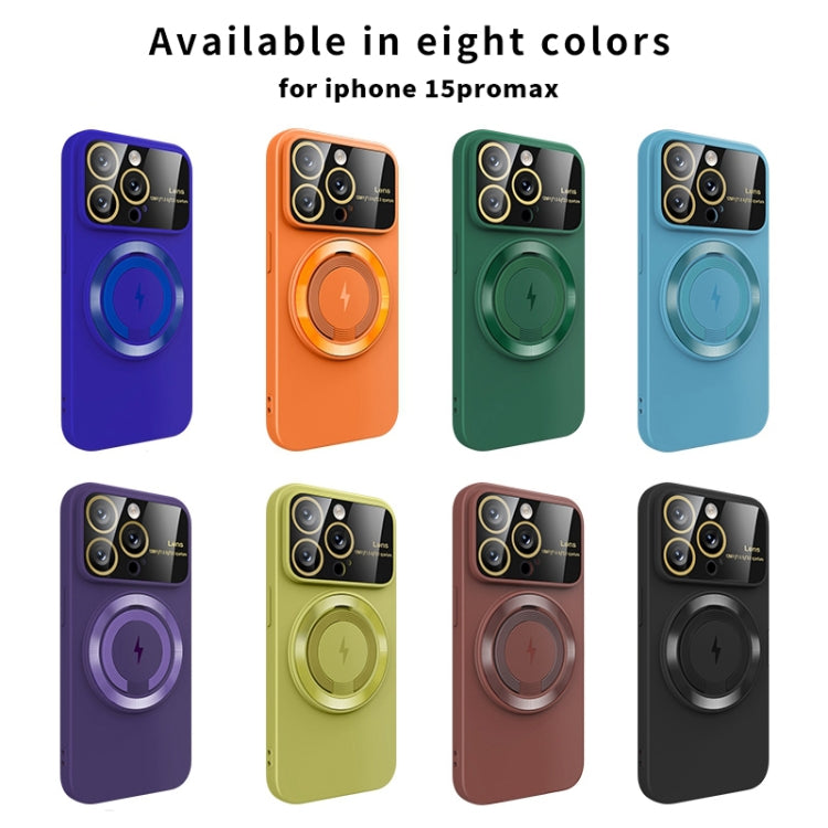 For iPhone 15 Pro Large Window MagSafe Magnetic Holder Phone Case(Dark Purple) - iPhone 15 Pro Cases by PMC TechLife | Online Shopping South Africa | PMC TechLife