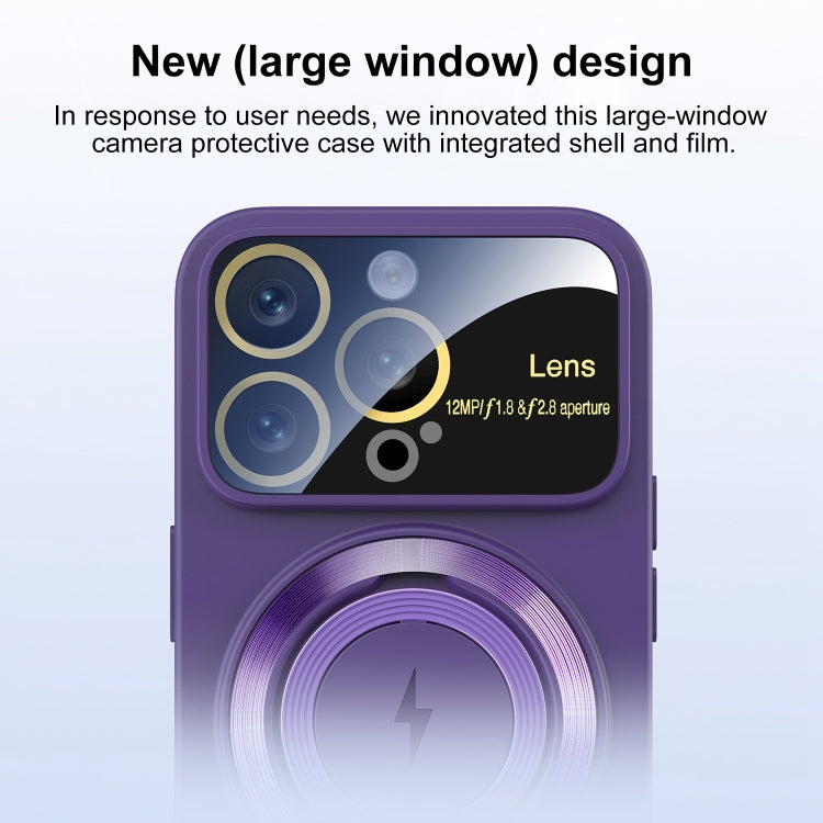 For iPhone 15 Pro Large Window MagSafe Magnetic Holder Phone Case(Dark Purple) - iPhone 15 Pro Cases by PMC TechLife | Online Shopping South Africa | PMC TechLife