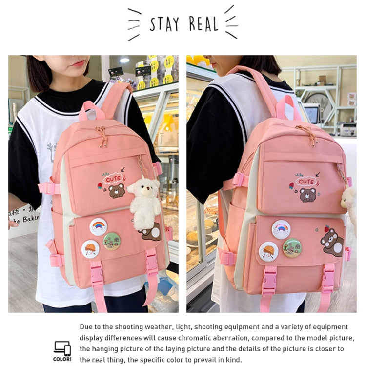 5pcs/Set Student Schoolbags, Lightweight and Cute Girls Backpack with Bear(Blue) - Double-shoulder Bags by PMC TechLife | Online Shopping South Africa | PMC TechLife