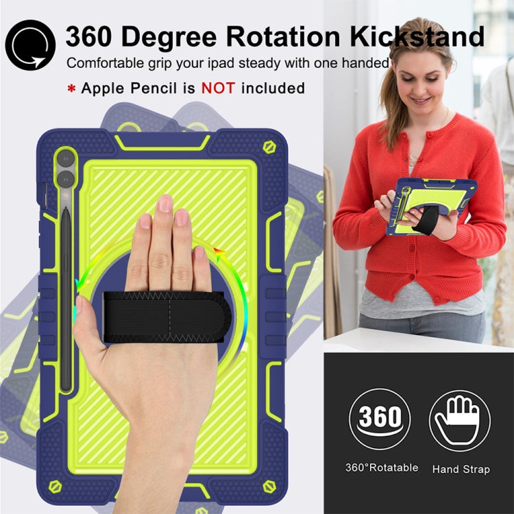 For Samsung Galaxy Tab S9+ 360 Degree Rotation PC Contrast Silicone Tablet Case(Navy Blue + Yellow Green) - Galaxy Tab S9+ Cases by PMC Jewellery | Online Shopping South Africa | PMC Jewellery | Buy Now Pay Later Mobicred