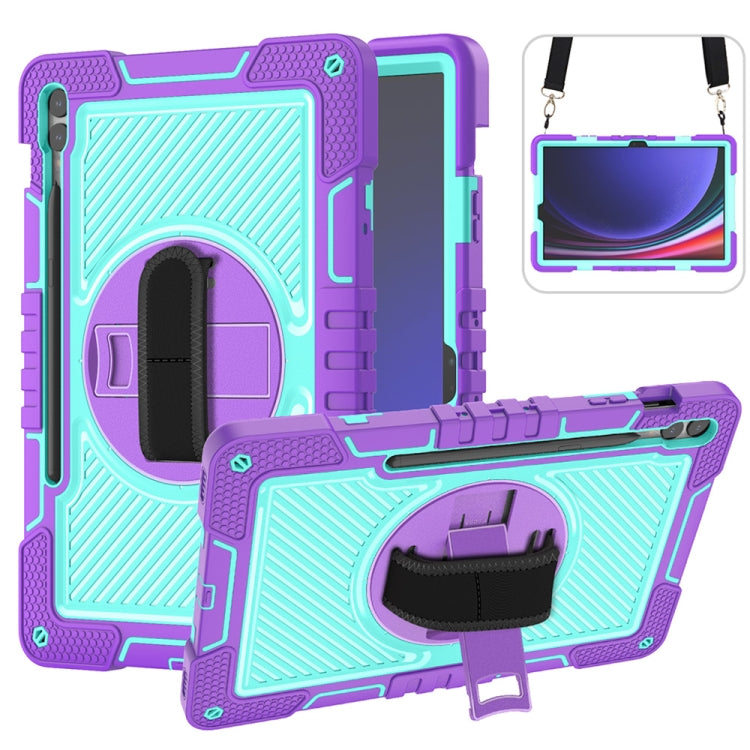 For Samsung Galaxy Tab S9+ 360 Degree Rotation PC Contrast Silicone Tablet Case(Purple + Mint Green) - Galaxy Tab S9+ Cases by PMC Jewellery | Online Shopping South Africa | PMC Jewellery | Buy Now Pay Later Mobicred