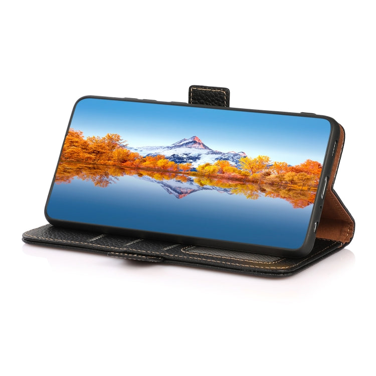For Sony Xperia 5 V KHAZNEH Side-Magnetic Litchi Genuine Leather RFID Case(Black) - Sony Cases by PMC TechLife | Online Shopping South Africa | PMC TechLife | Buy Now Pay Later Mobicred