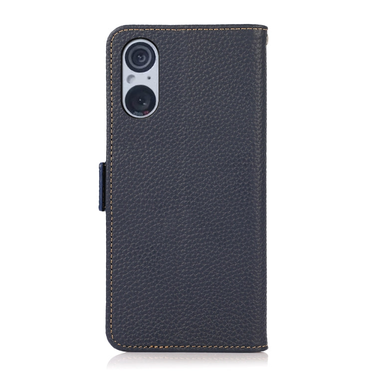 For Sony Xperia 5 V KHAZNEH Side-Magnetic Litchi Genuine Leather RFID Case(Blue) - Sony Cases by PMC TechLife | Online Shopping South Africa | PMC TechLife | Buy Now Pay Later Mobicred