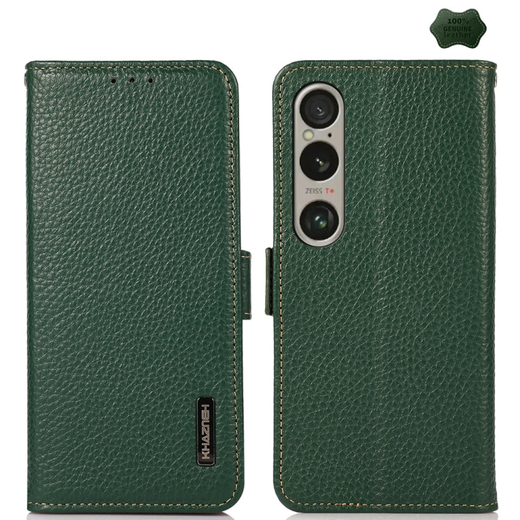 For Sony Xperia 1 VI KHAZNEH Side-Magnetic Litchi Genuine Leather RFID Case(Green) - Sony Cases by PMC TechLife | Online Shopping South Africa | PMC TechLife | Buy Now Pay Later Mobicred
