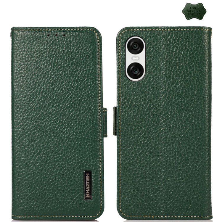 For Sony Xperia 10 VI KHAZNEH Side-Magnetic Litchi Genuine Leather RFID Case(Green) - free shipping - PMC TechLife - Order now!