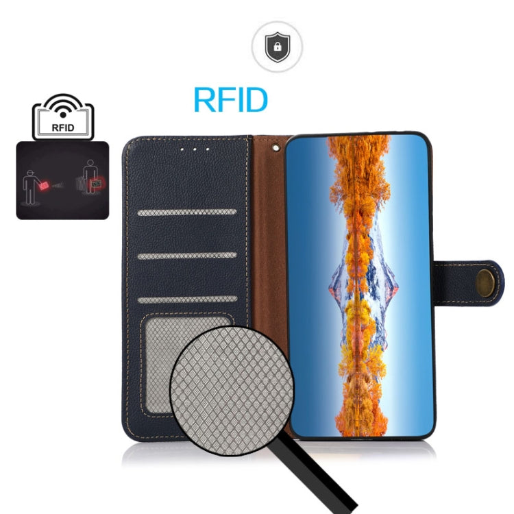 For Sony Xperia 1 VI KHAZNEH Custer Genuine Leather RFID Phone Case(Blue) - Sony Cases by PMC TechLife | Online Shopping South Africa | PMC TechLife | Buy Now Pay Later Mobicred