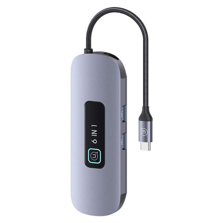 USAMS US-SJ642 PD100W 6 in 1 Aluminum Alloy Multifunctional Type-C HUB with Light(Metal Grey) - USB HUB by USAMS | Online Shopping South Africa | PMC Jewellery | Buy Now Pay Later Mobicred